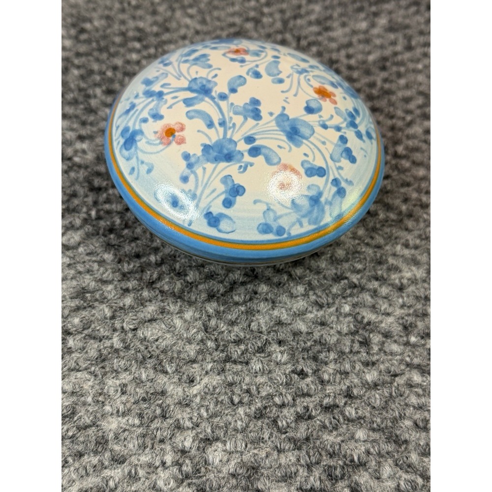 Vintage Siena Italy Ceramic Pottery Italian Hand Painted 3.5" Trinket Box